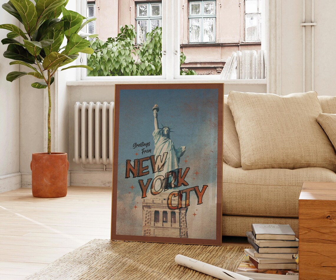 Greetings From New York City Statue of Liberty Vintage Travel Poster - Image 3