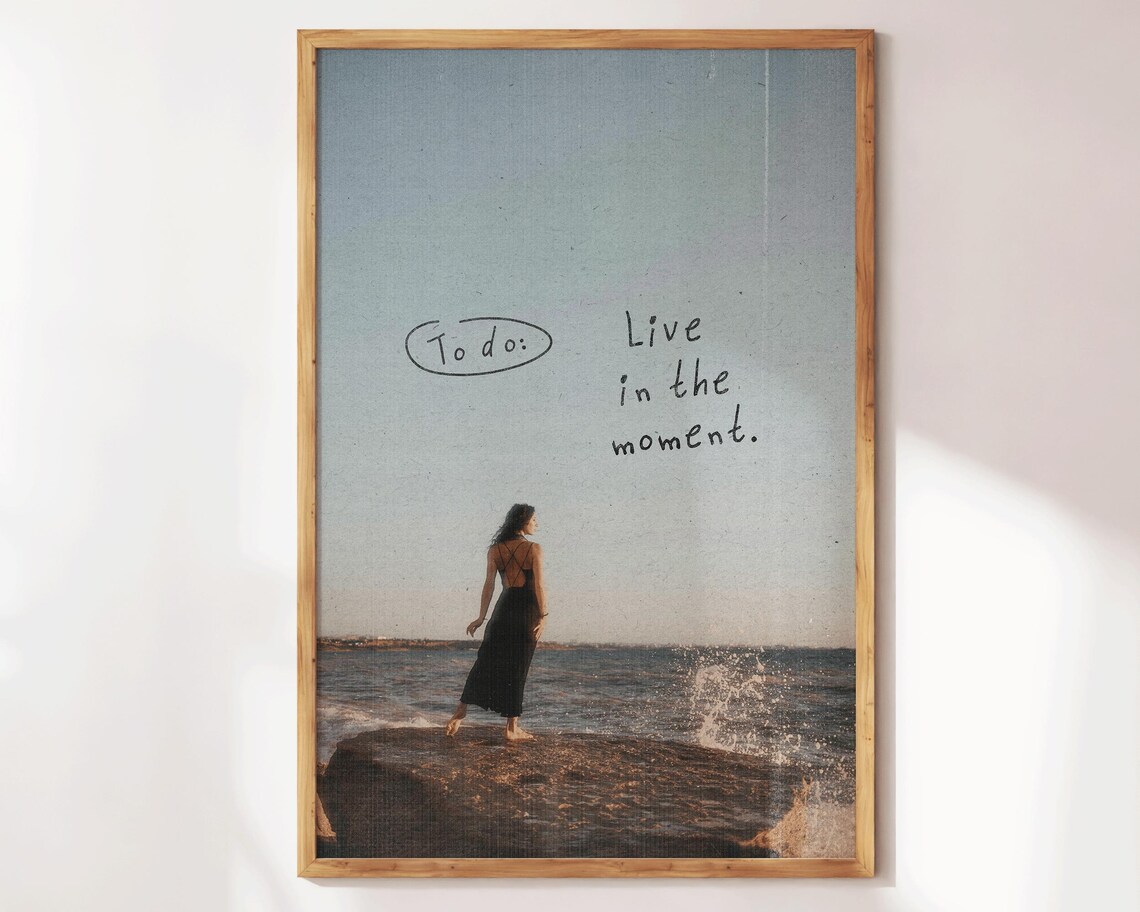To Do Live In The Moment Sepia Beach Photo Quote Wall Art Poster Print - Image 4
