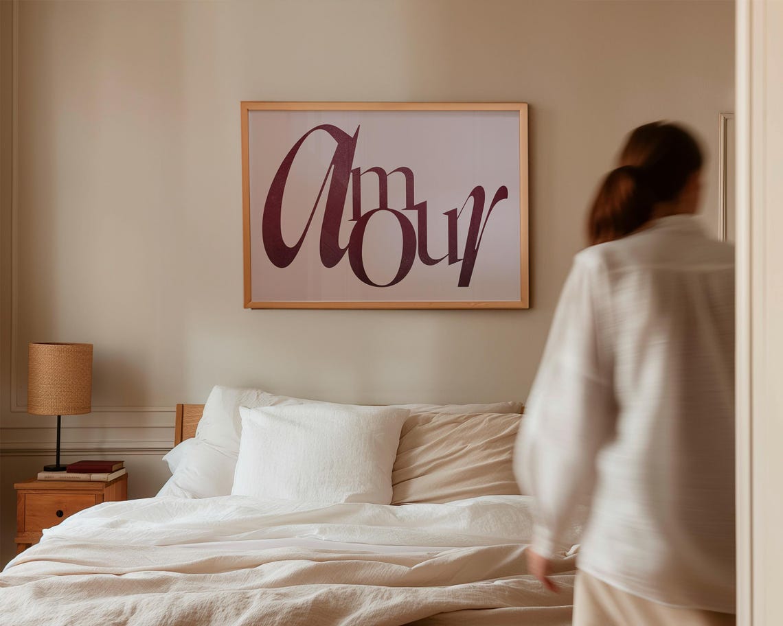 Amour Elegant Burgundy Script Rose French Romantic Typography Poster - Image 3