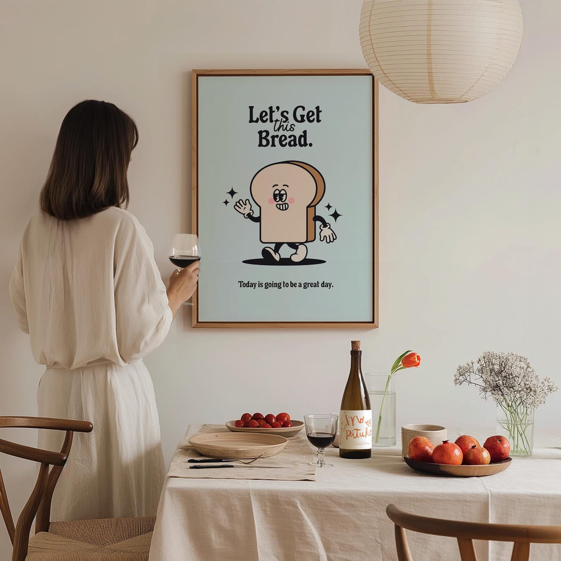 Lets Get This Bread Cartoon Toast Light Blue Cute Motivational Poster - Image 4