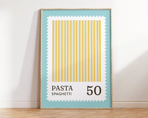 Kitchen Print Pasta Spaghetti Wall Art Modern Food Poster Blue Cute Kitchen Wall Art Cute Modern Art For Italian Home And Birthday Gifts
