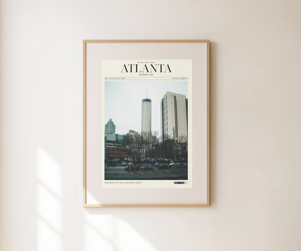 Travel Poster Atlanta Poster Vintage Posters In Atlanta Downtown Print Atlanta Wall Art For Living Room Modern Office Wall Art - Image 2