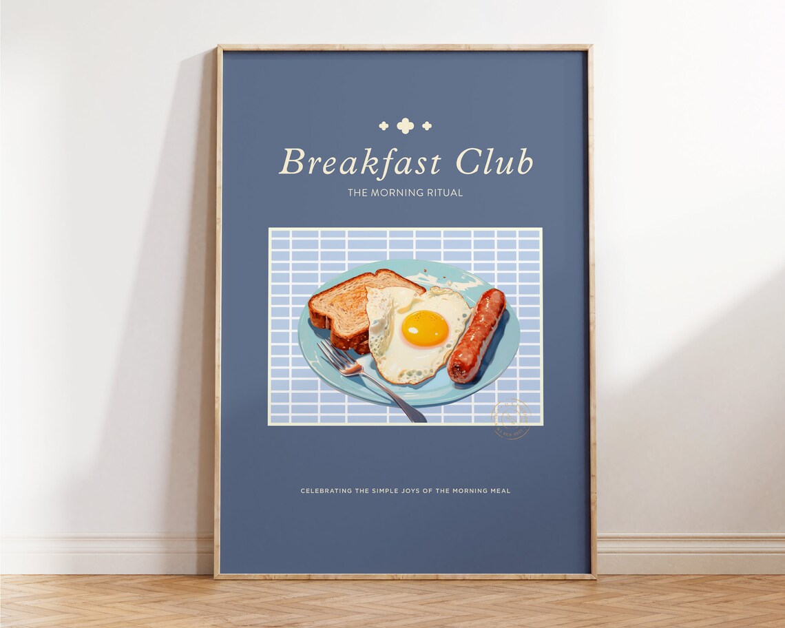 Breakfast Club Morning Ritual Retro Food Print Navy Kitchen Wall Art