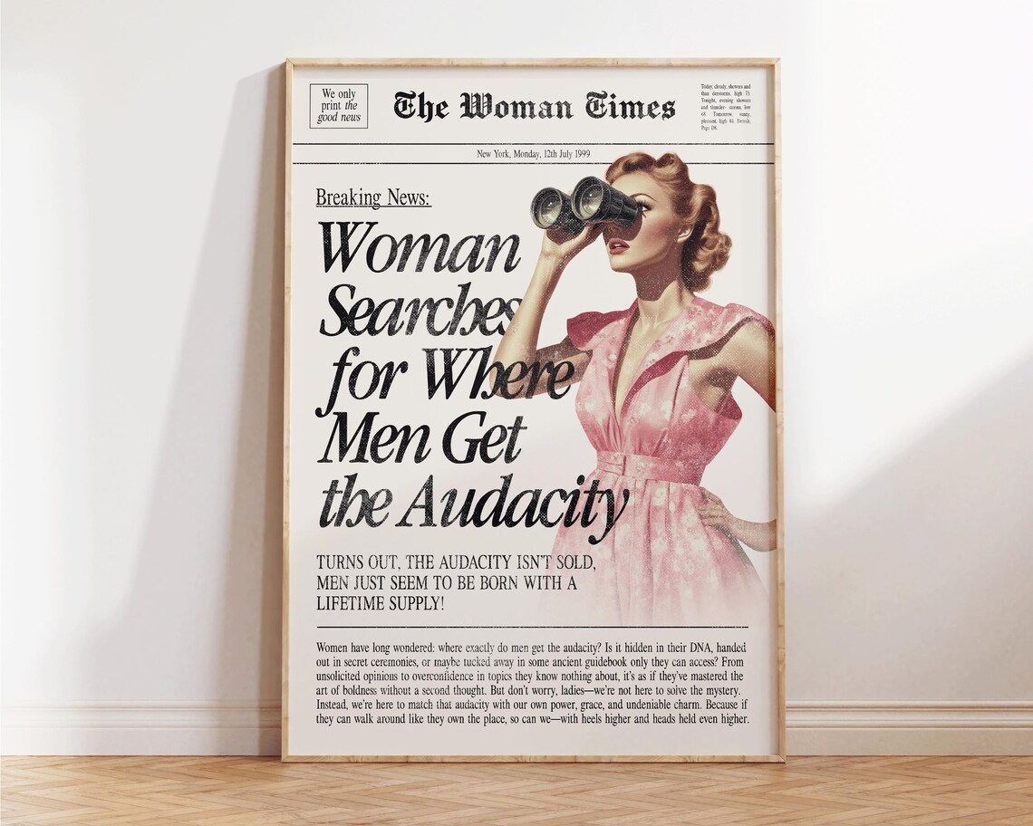 The Woman Times Funny Newspaper Retro Pin Up Binoculars Quote Poster