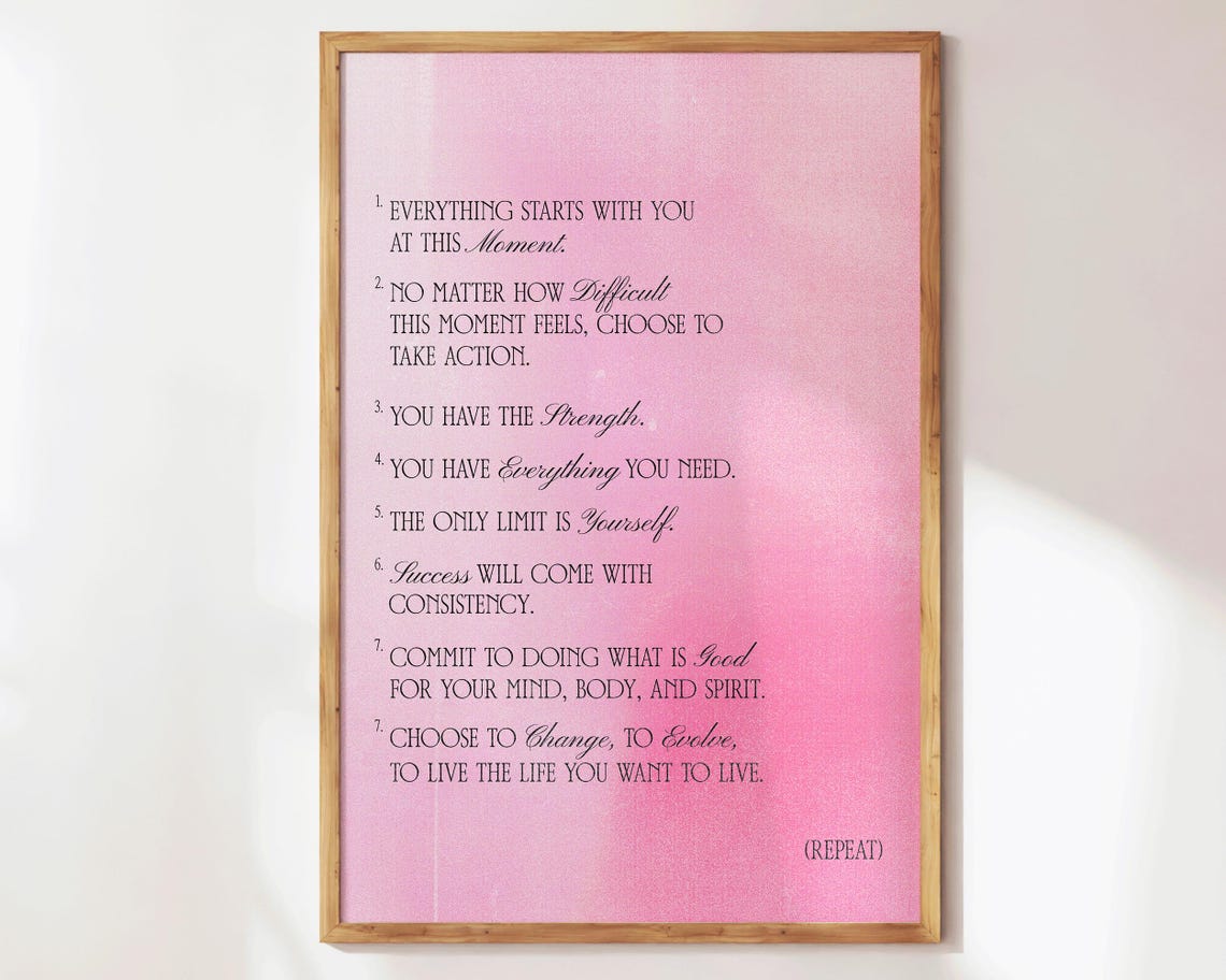 Everything Starts With You Pink Affirmation List Self Love Wall Print - Image 3