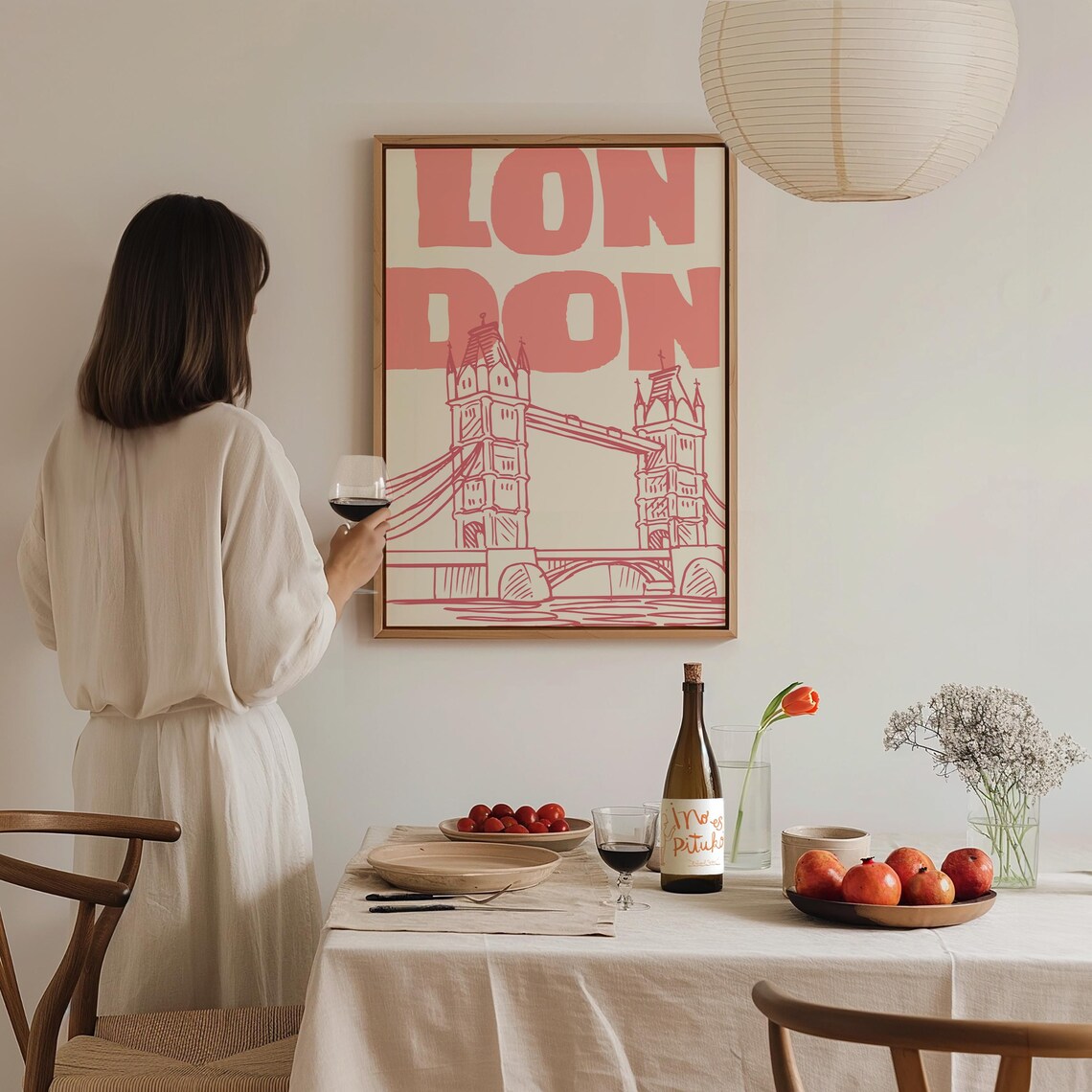 London Pink Retro Tower Bridge Line Drawing England Travel Poster - Image 3