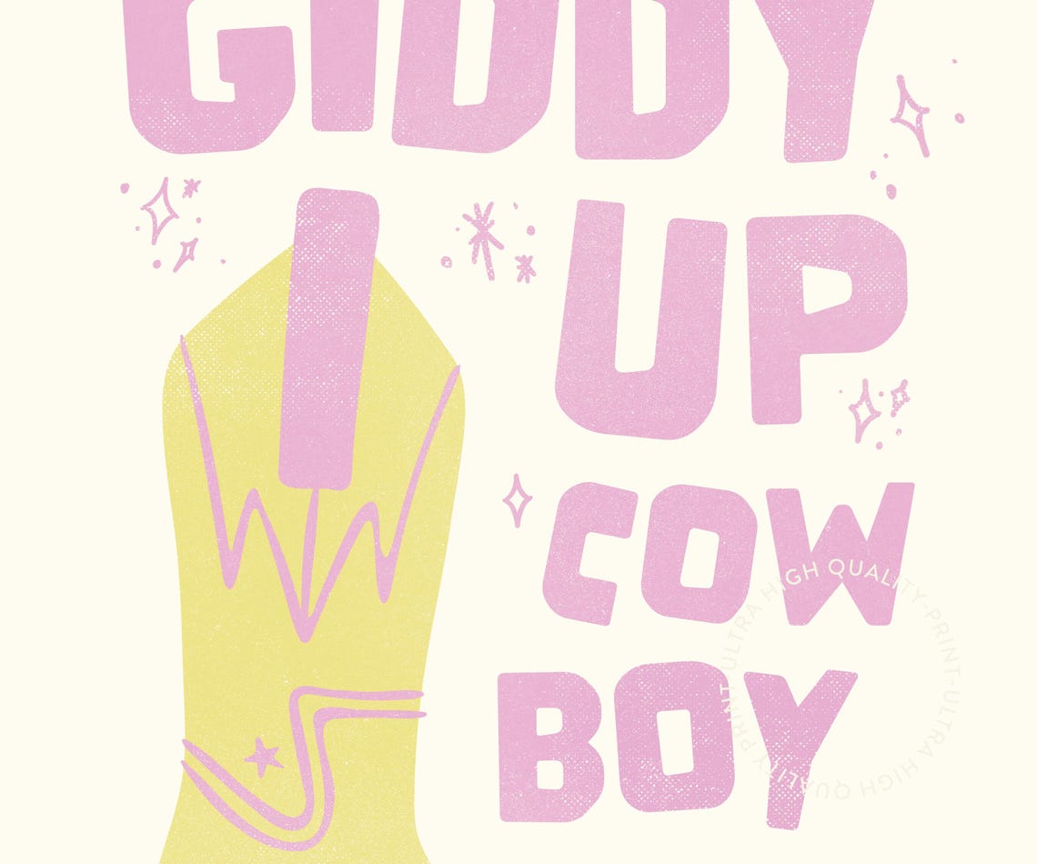 Giddy Up Cowboy Pink Boot Western Retro Typography Quote Poster - Image 5