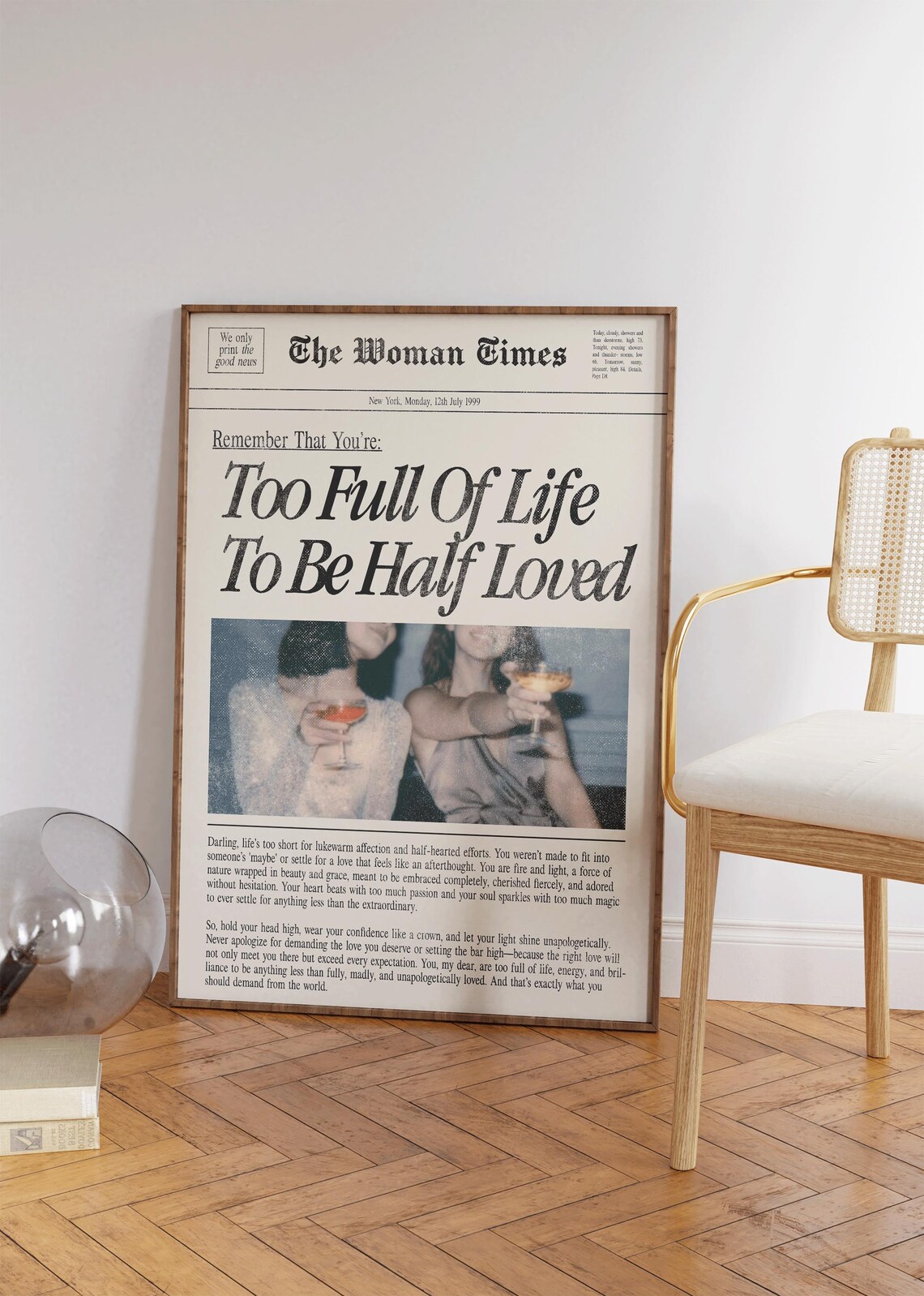 Too Full Of Life To Be Half Loved Retro Couple Toast Quote Wall Print - Image 2