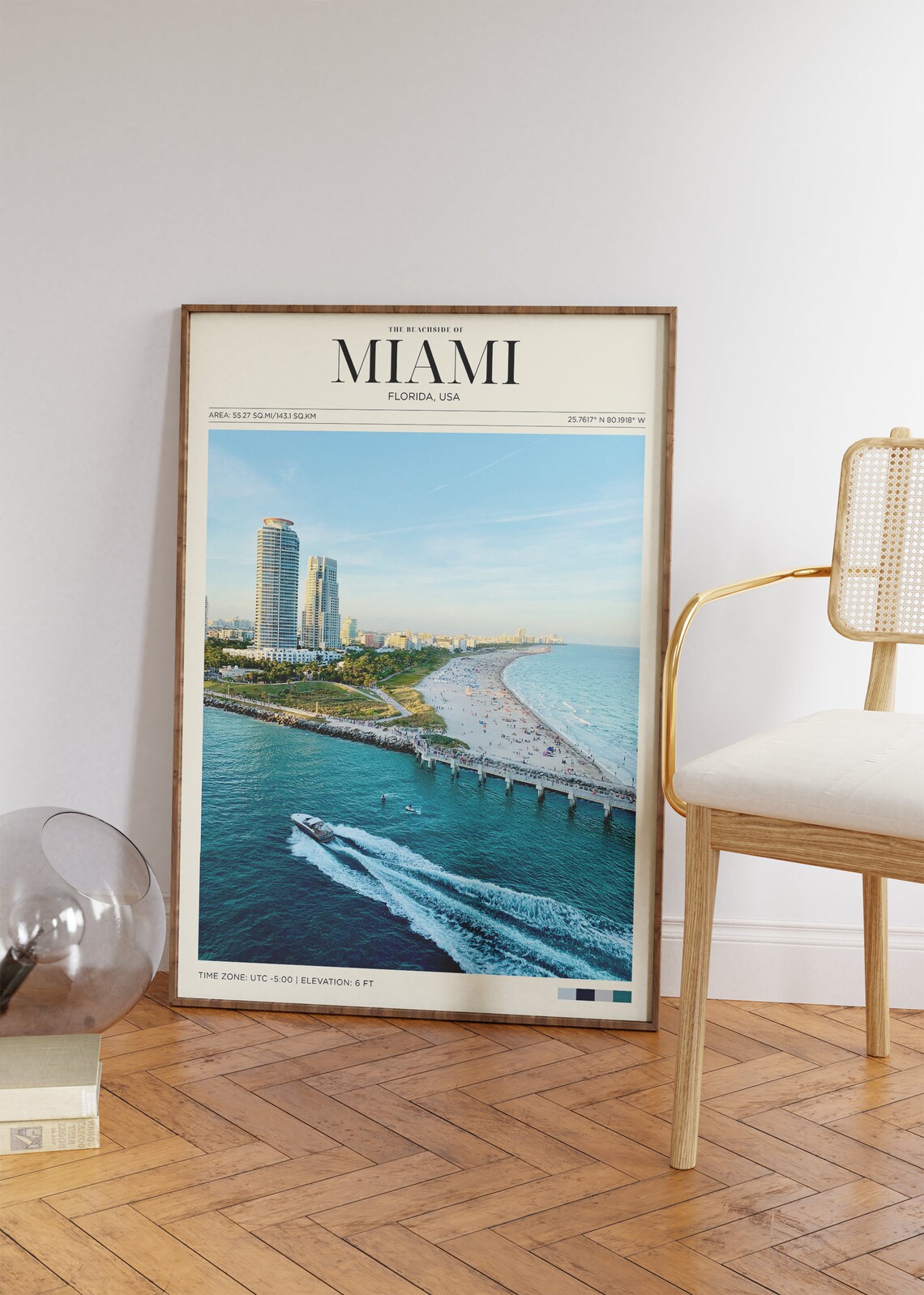 Miami Florida Beachside Aerial Ocean Boats Turquoise Travel Poster