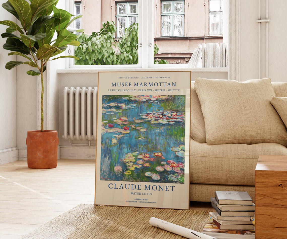 Claude Monet Water Lilies 1918 Blue Pink Pond Impressionist Art Print - Image 3