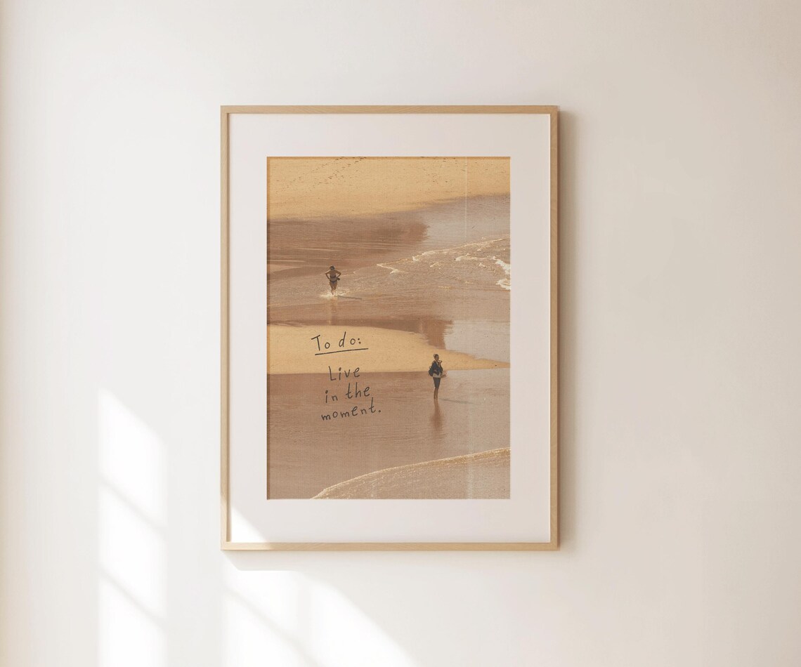 To Do Live In The Moment Sunset Beach Sepia Photo Quote Wall Art Print