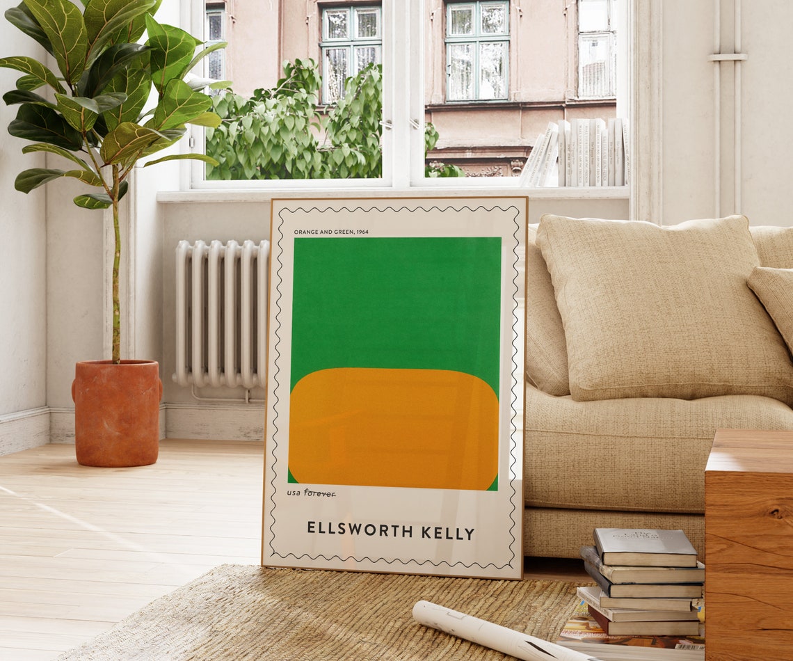 Ellsworth Kelly Orange Green 1964 Bold Color Block Stamp Art Poster - Image 4