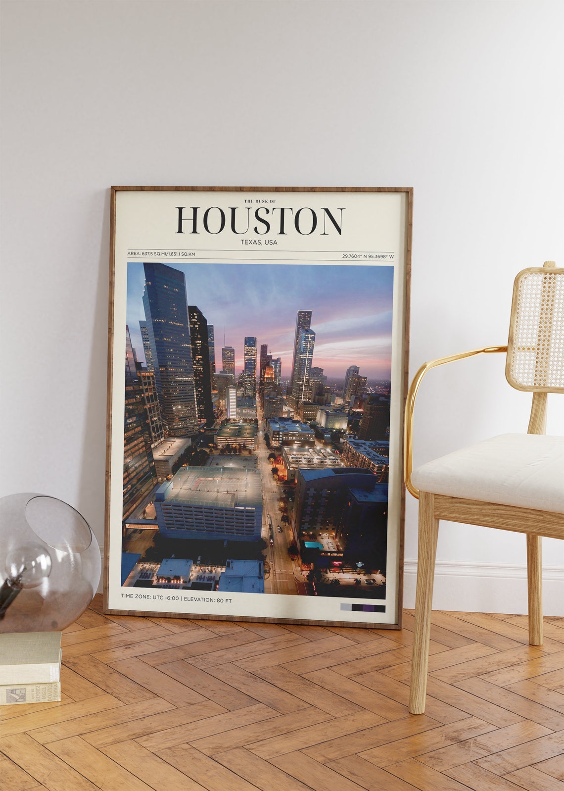 Houston Texas Dusk Skyline Aerial City Lights Panorama Travel Poster - Image 2