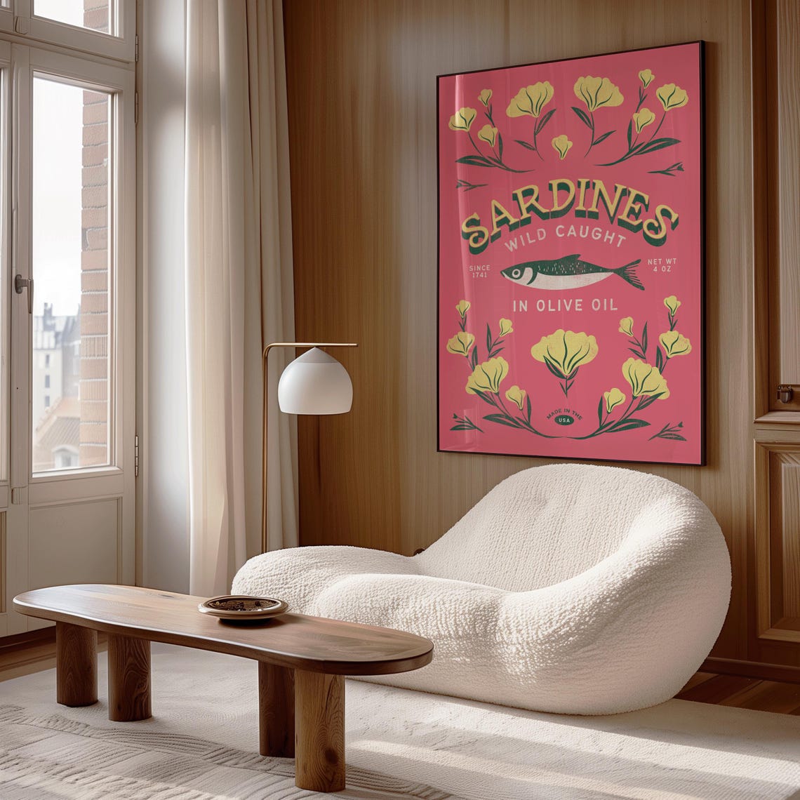 Sardines Wild Caught Olive Oil Pink Sardine Tin Floral Kitchen Poster - Image 3
