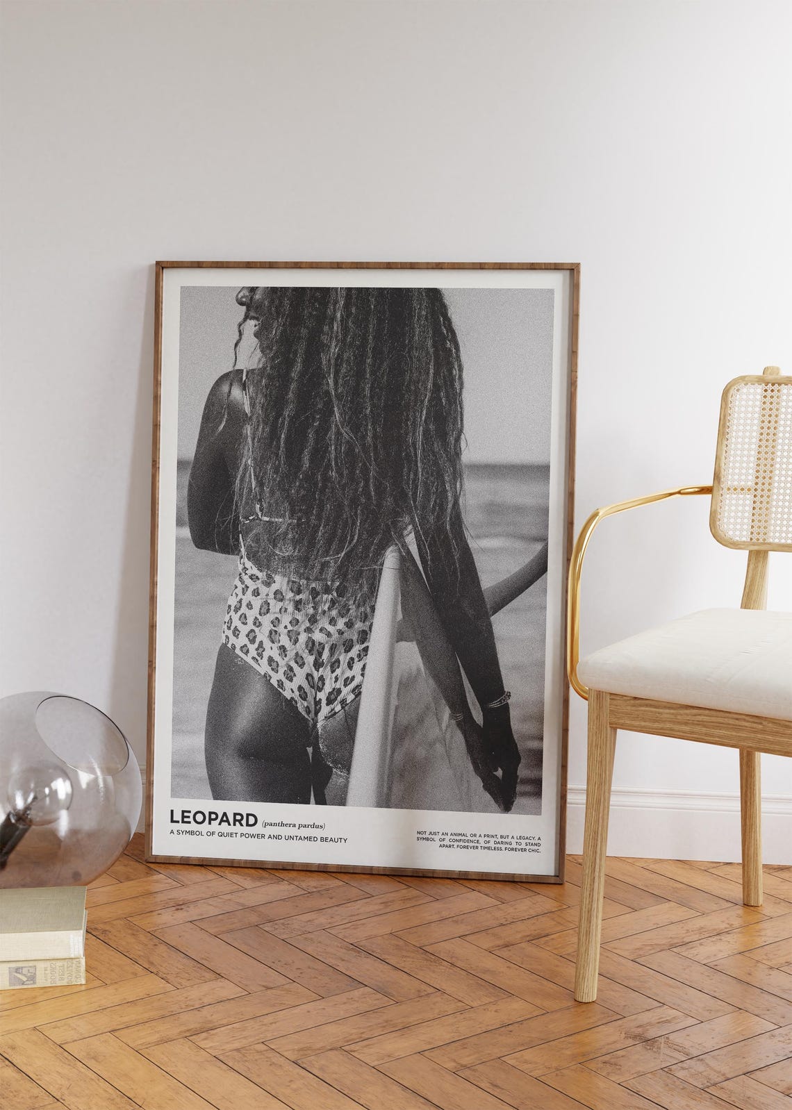 Leopard Swimsuit Surfer Girl Black White Beach Photography Print - Image 4