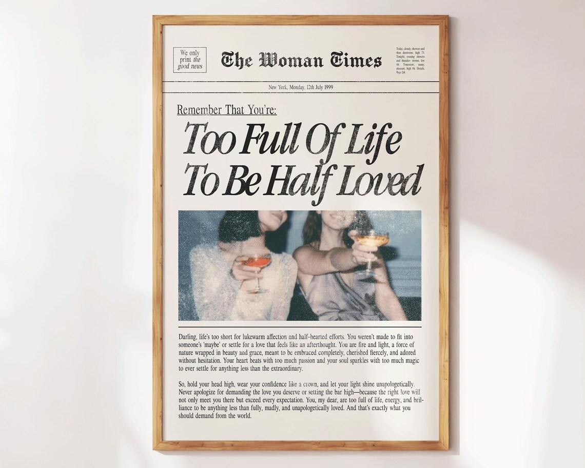 Too Full Of Life To Be Half Loved Retro Couple Toast Quote Wall Print