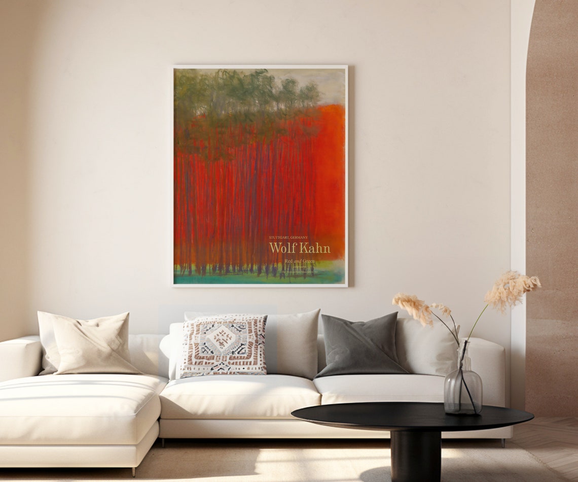 Wolf Kahn Red and Green Forest Crimson Trees Exhibition Art Print - Image 5