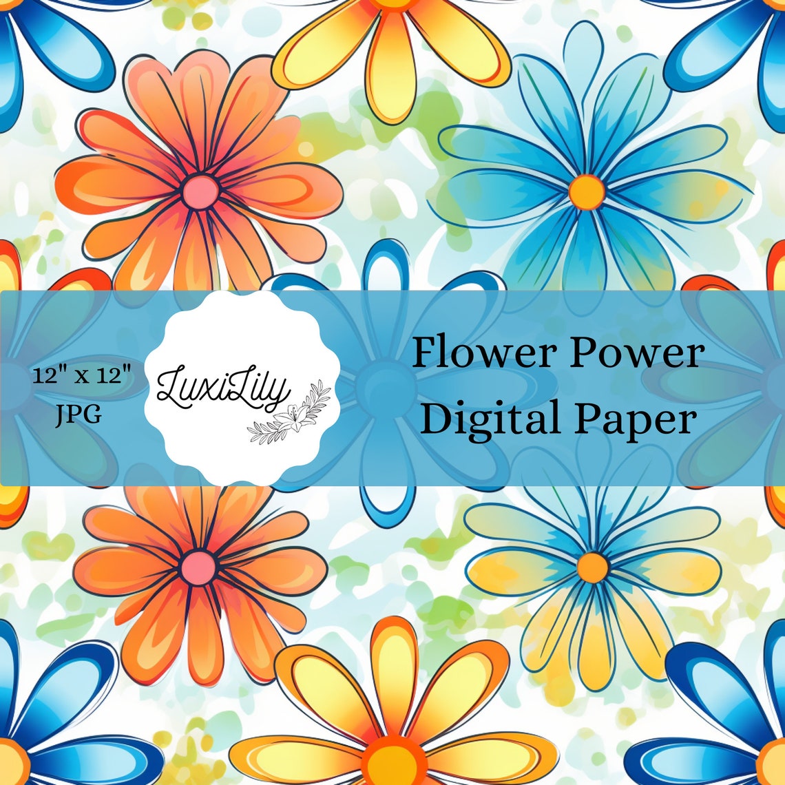 Retro Flower Power Groovy Blue and Orange Daisy Pattern Wall Art