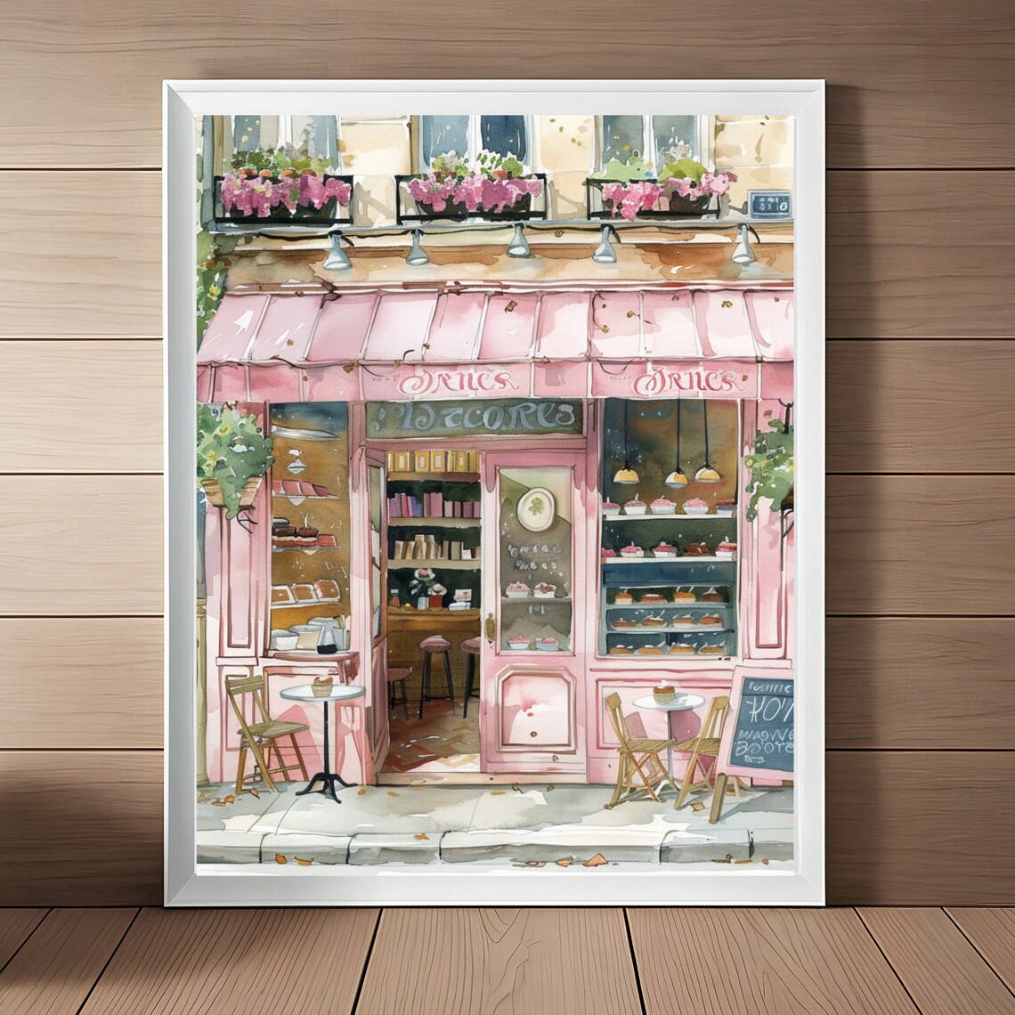 Paris Patisserie Pink Bakery Shopfront Watercolor French Art Poster