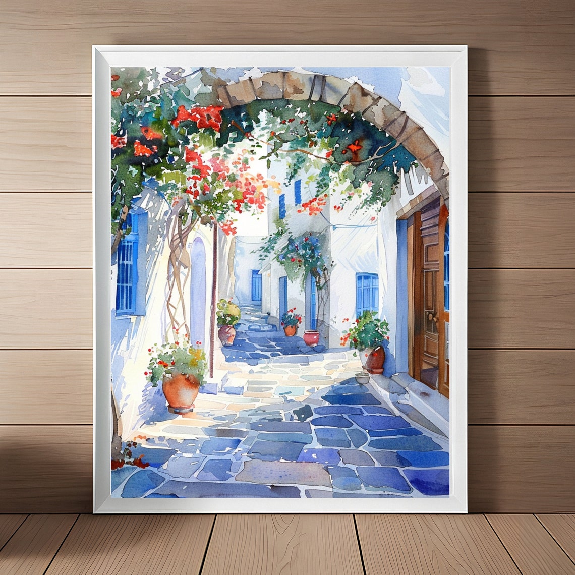 Naxos Painting Greek Art Print Greece Floral Archway Wall Art Watercolor Painting Greece Travel Art Instant