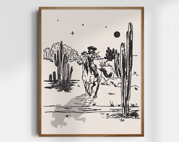 Dead Of Night Gicle Fine Art Print Vintage Cowgirl Wall Western Decor Trendy Prints Unframed