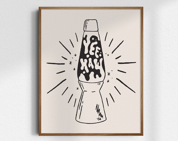 Yee Haw Lava Lamp Retro Western Line Art Cowgirl Decor Poster