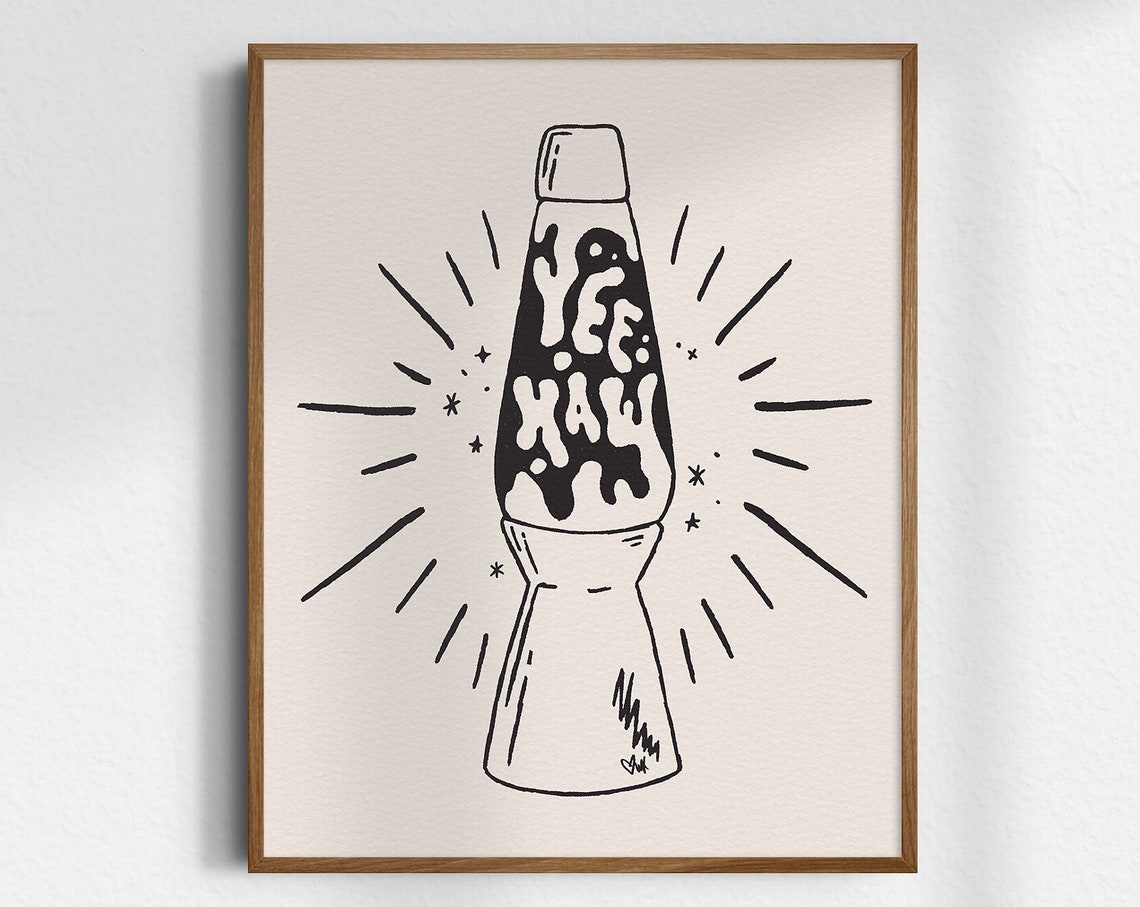 Yee Haw Lava Lamp Retro Western Line Art Cowgirl Decor Poster