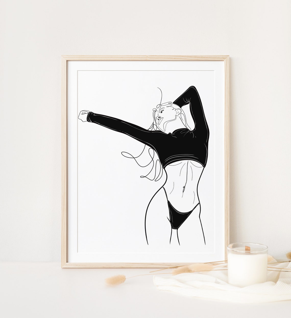 Dancing Woman Black Crop Top Line Art Modern Figure Study Poster