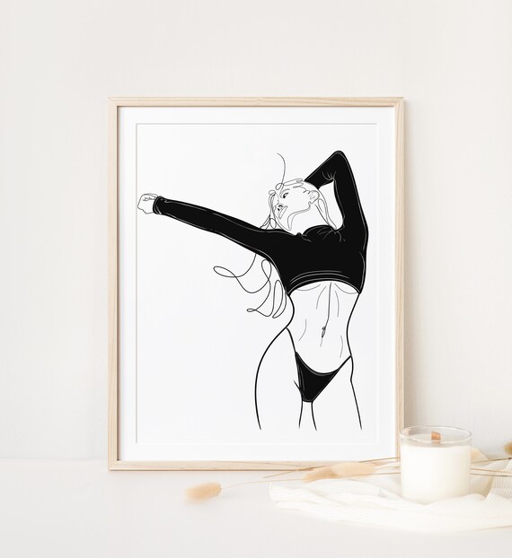Dancing Woman Black Crop Top Line Art Modern Figure Study Poster