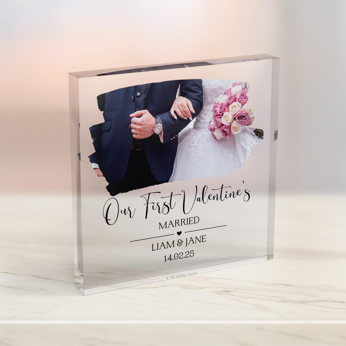 Personalized First Valentine's Married Photo Acrylic Block Print