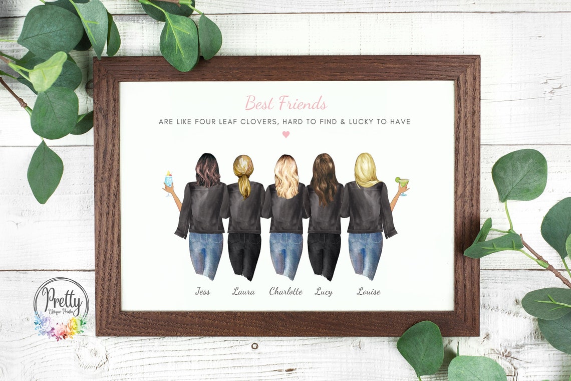 Best Friends Four Leaf Clovers Five Women Cheers Quote Personalised Poster
