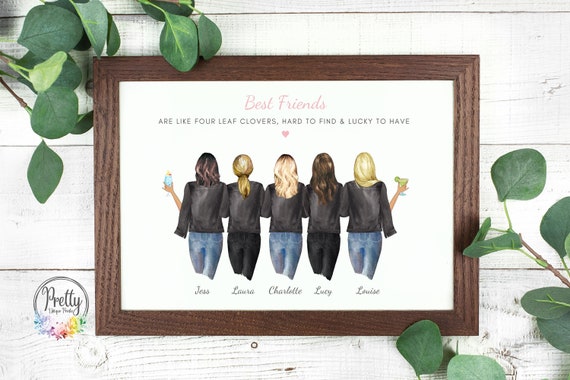 Best Friends Four Leaf Clovers Five Women Cheers Quote Personalised Poster