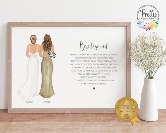 Personalised Gift For Bridesmaid Bride And Bridesmaid Print Thank You Bridesmaid Present Wedding Thank You Print Q1