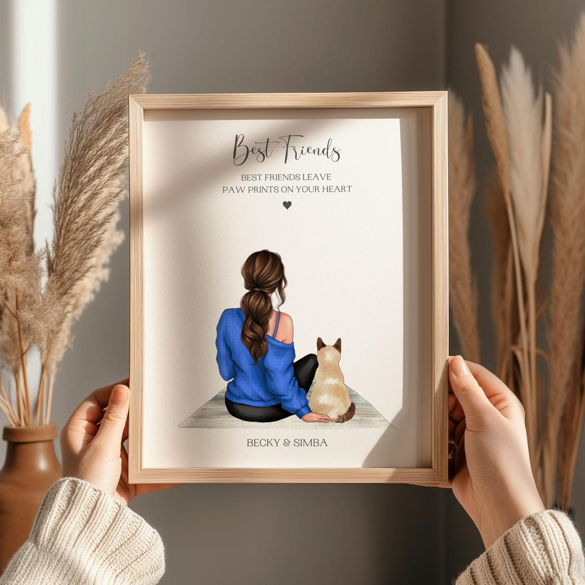 Personalised Cat Mum Best Friends Paw Prints Quote Framed Print