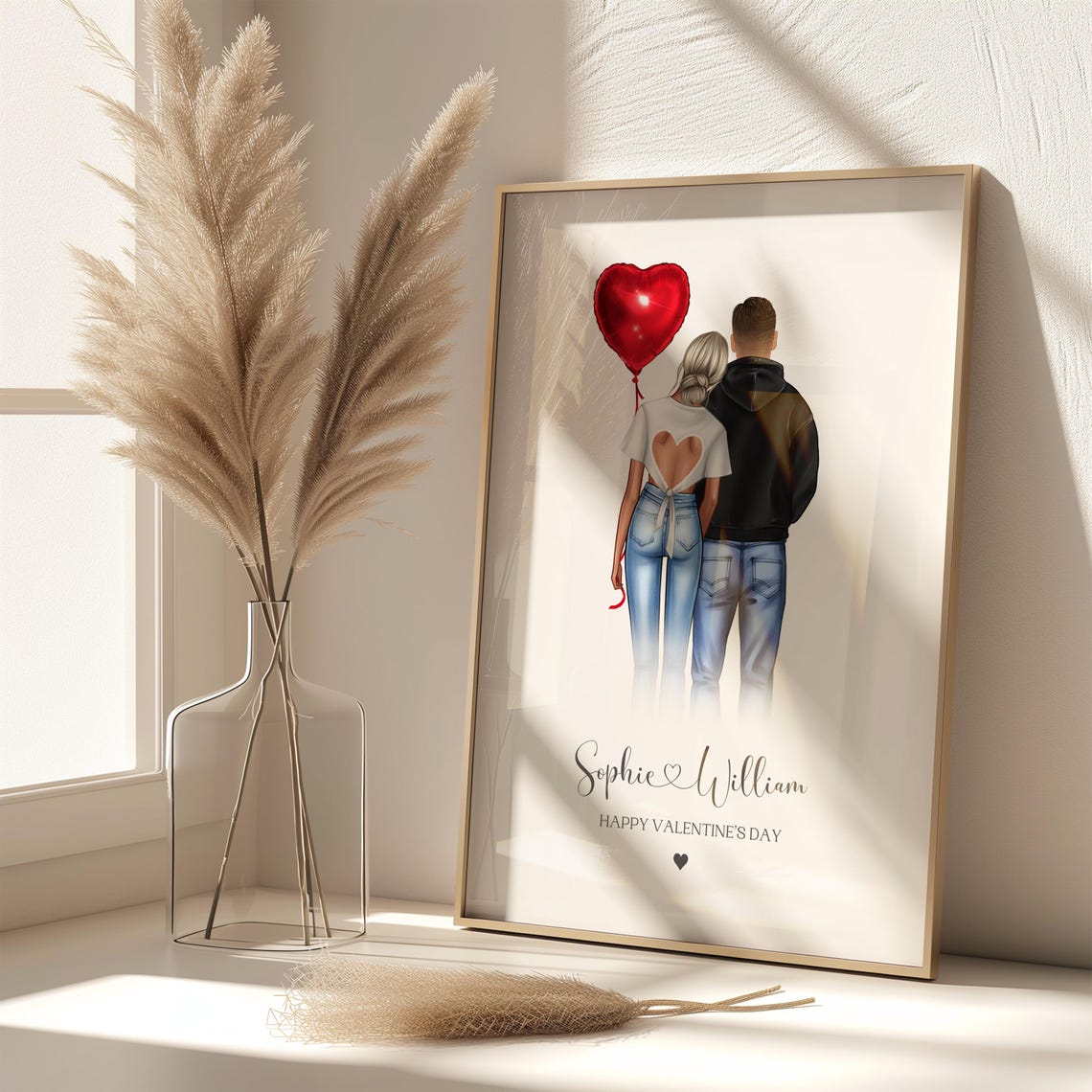 Personalised Happy Valentine's Day Heart Balloon Couple Framed Print