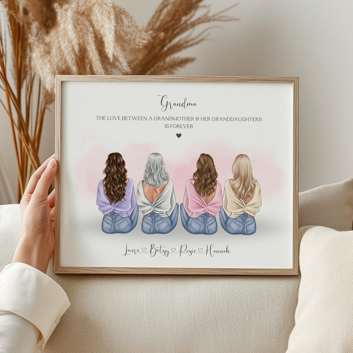Personalised Grandma and Three Granddaughters Love Art Poster