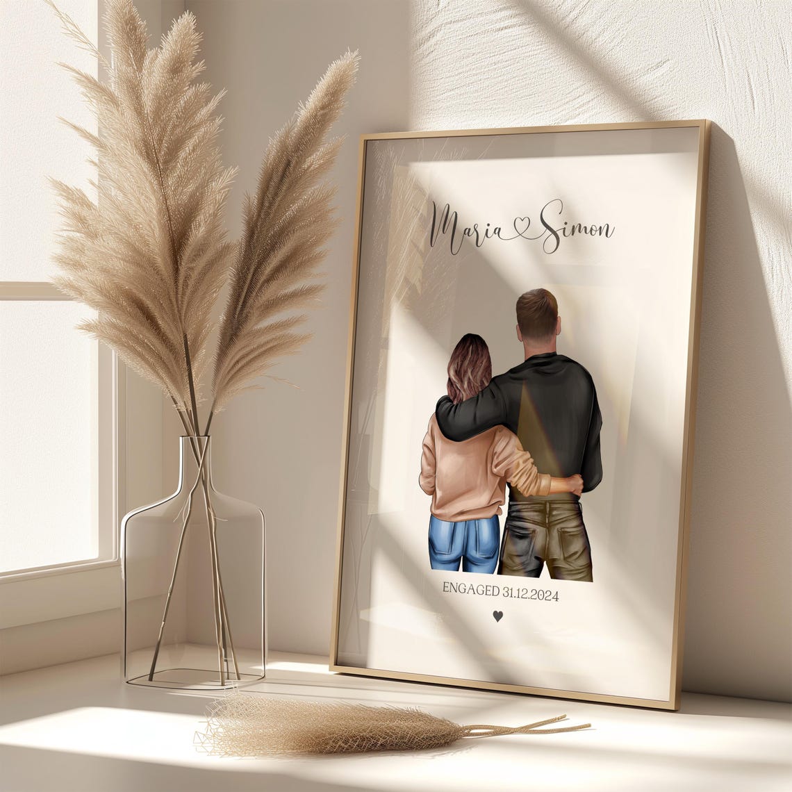 Personalised Engagement Print Engaged 31.12.2024 Couple Embrace Gift