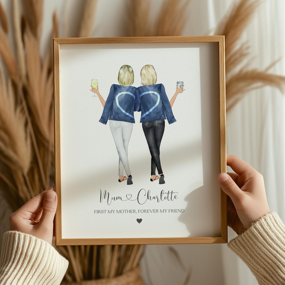 Personalised Mum And Daughter Denim Jacket Best Friends Art Print