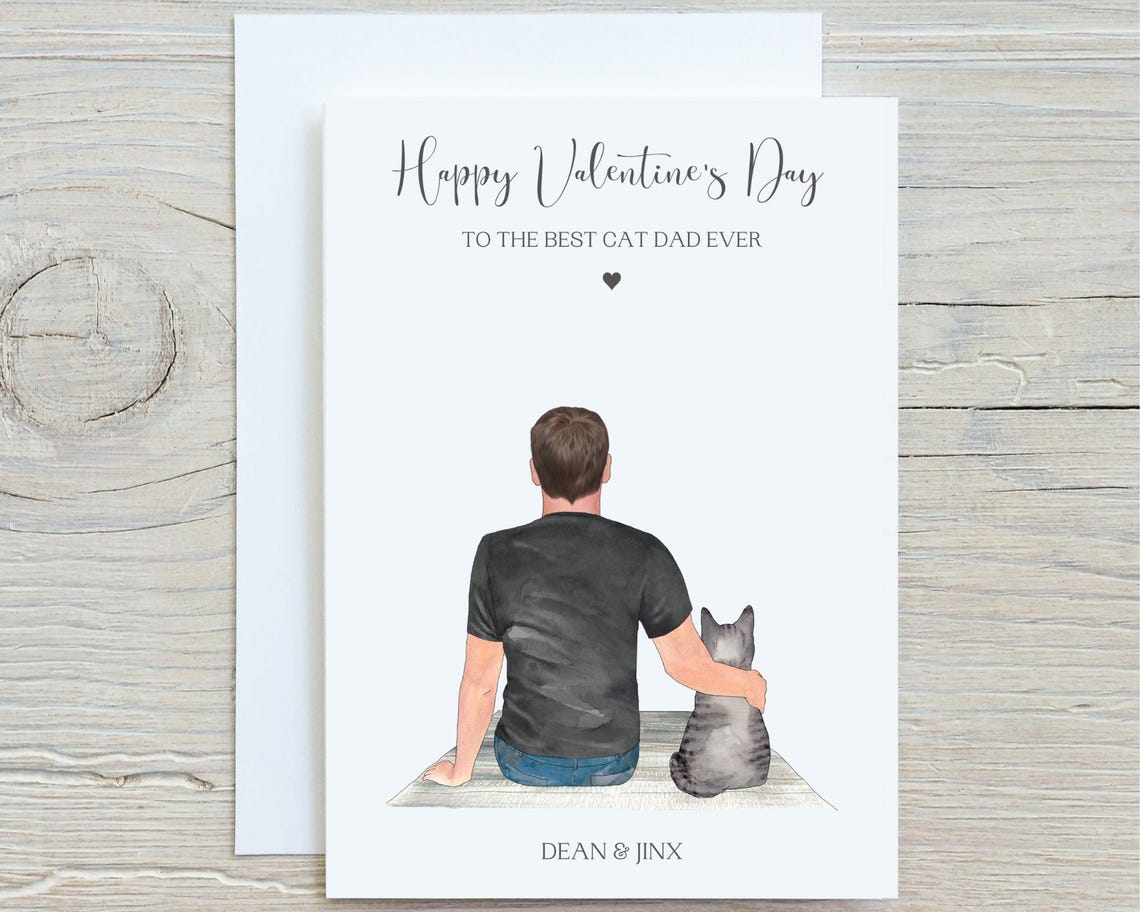 Personalized Best Cat Dad Ever Valentine's Print with Grey Cat