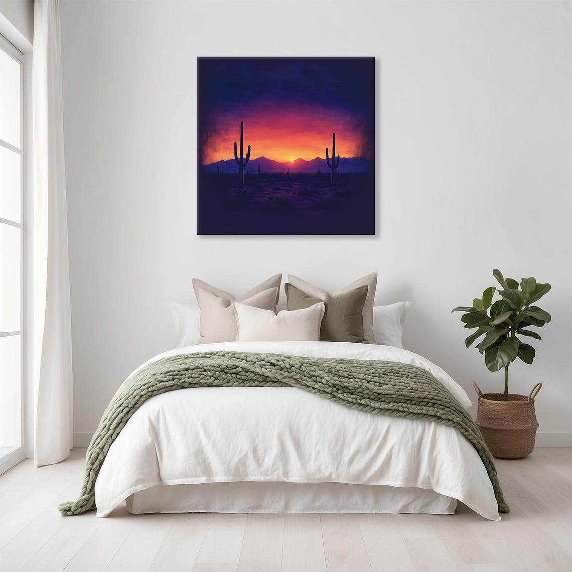 Desert Sunset Saguaro Cactus Silhouette Mountain Purple Sky Print
