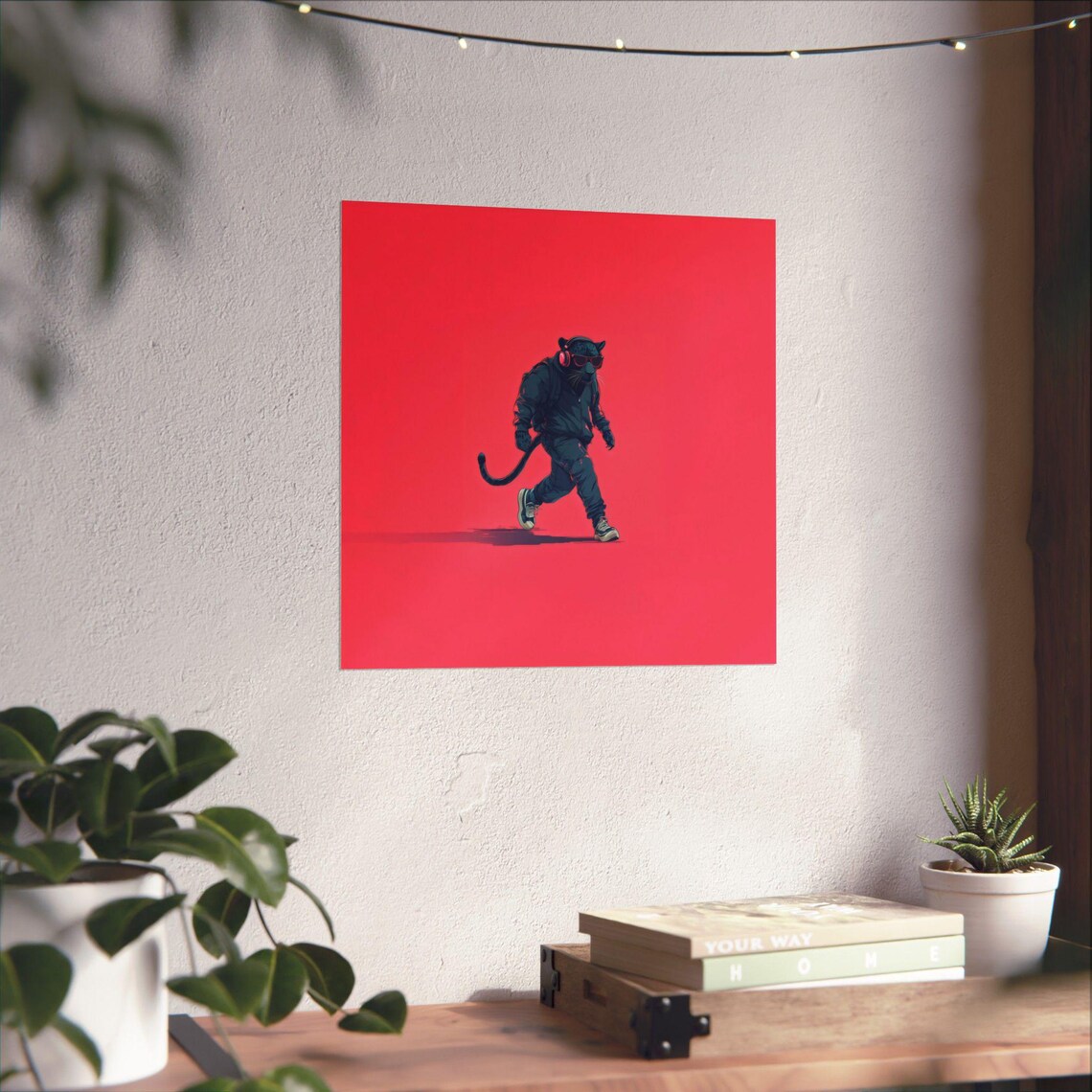 Cool Black Panther Pink Headphones Street Walk Animal Art Poster - Image 3