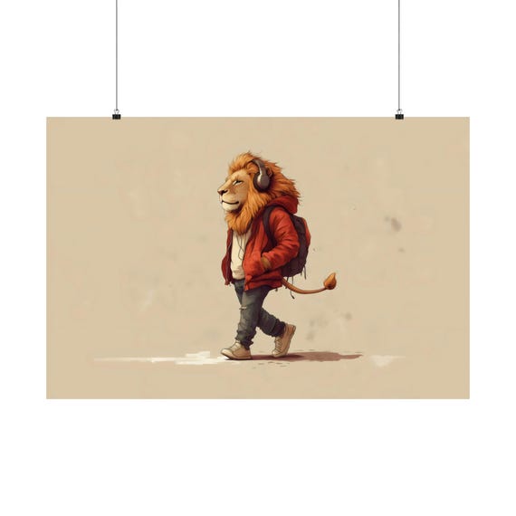 Hipster Lion Maximalist Eclectic Victorian Poster Print Bold Altered Party Animal Portrait Fantasy Fun Colorful Renaissance Rustic