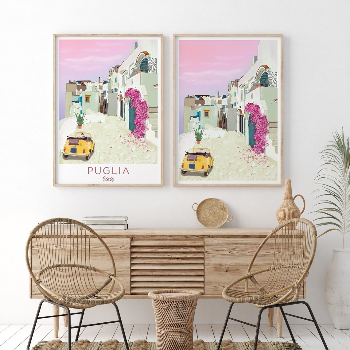 Italy Travel Print Italy Puglia Travel Poster Puglia Illustration Vintage Fiat 500 Puglia Wall Art Oldtimer Illustration Puglia Art - Image 4