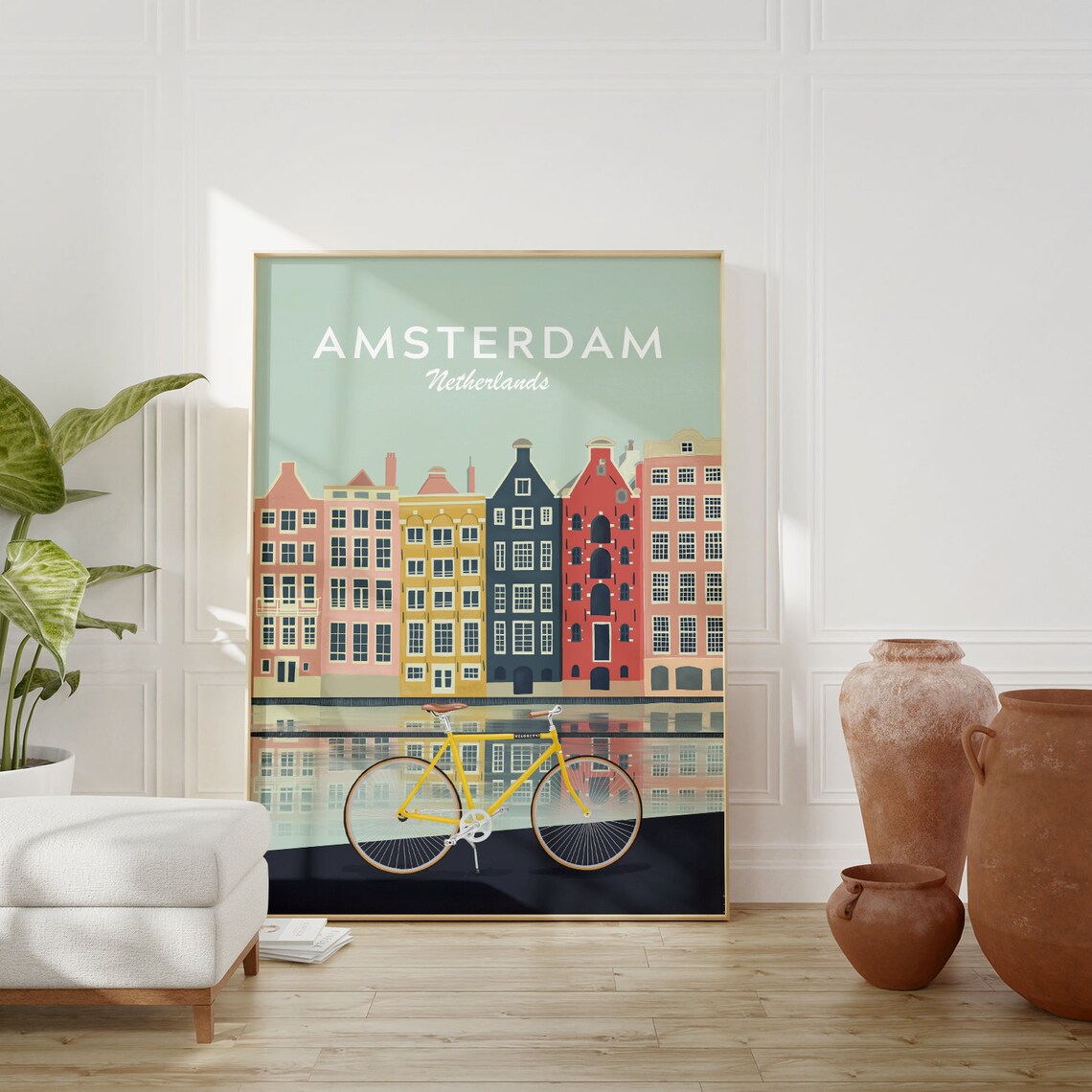 Amsterdam Netherlands Canal Houses Yellow Bike Travel Poster - Image 3