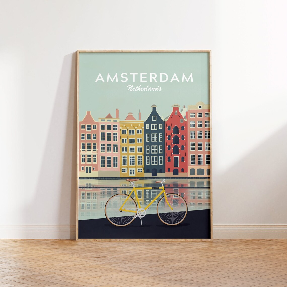 Amsterdam Netherlands Canal Houses Yellow Bike Travel Poster - Image 2