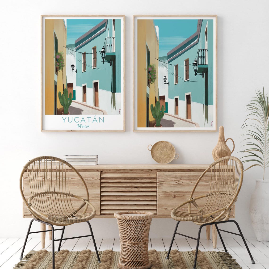 Yucatan Mexico Colorful Colonial Alley Cactus Turquoise Walls Poster - Image 4