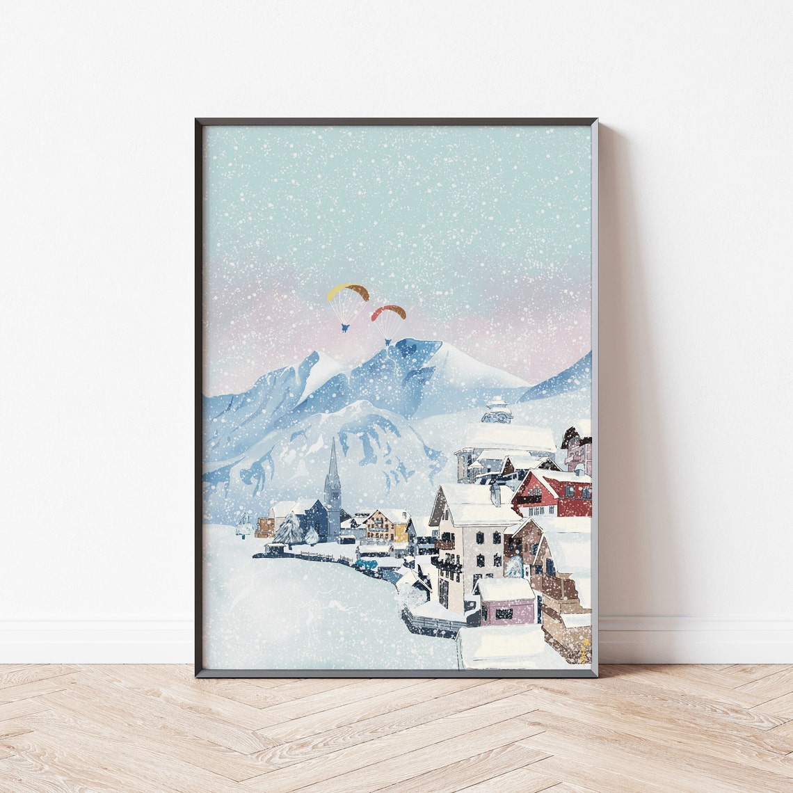 Austria Travel Print Christmas In Austria Winter Travel Art Winter Holiday Print Christmas Travel Print Ski Resort Print Christmas - Image 3