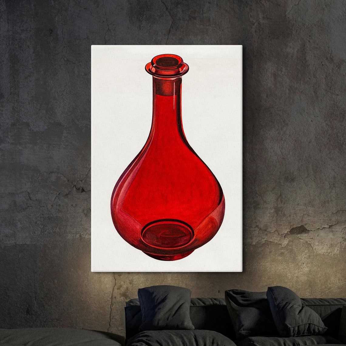 Glossy Red Glass Decanter Minimalist Still Life Kitchen Poster