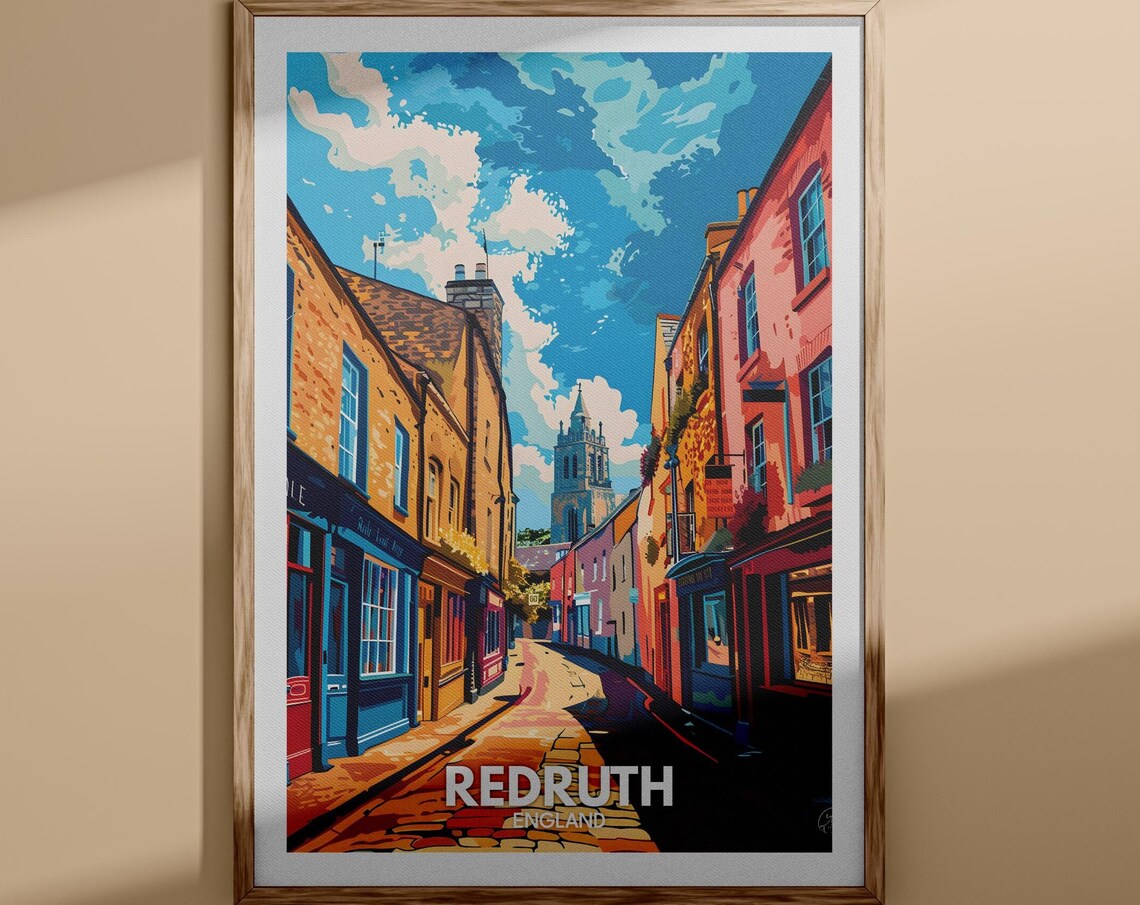 Redruth England Cornish Cobble Street Church Tower Travel Poster