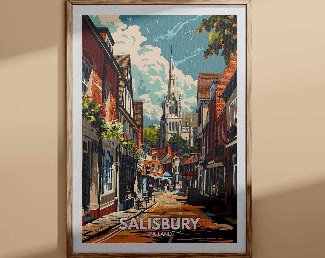 Salisbury Print Salisbury City Poster Uk Wall Art England Wall Art Decor British Travel Poster United Kingdom Print England City Art
